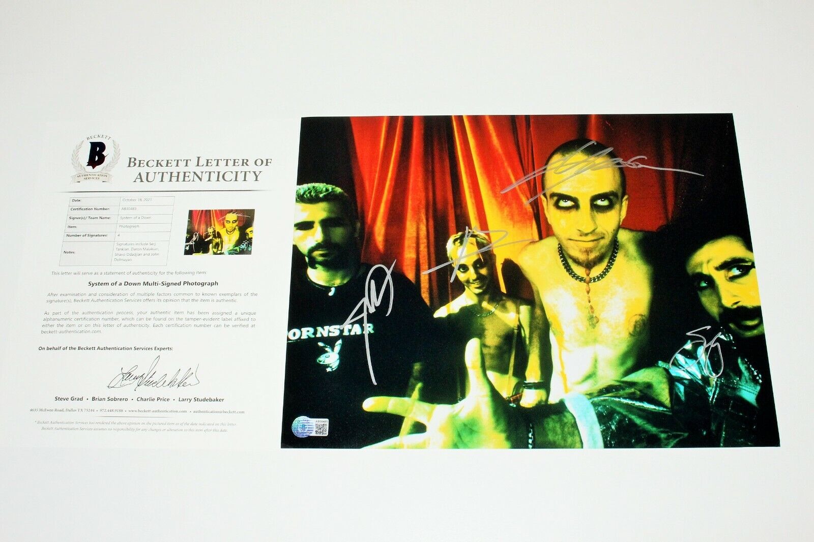 SYSTEM OF A DOWN BAND SIGNED 11x14 Photo Poster painting BECKETT COA SERJ TANKIAN DARON SHAVO x4