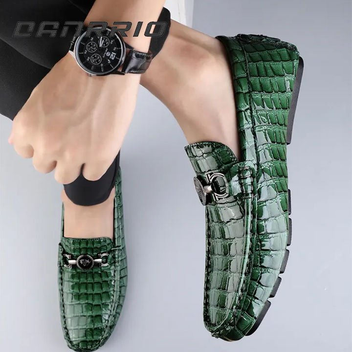 DANRRIO Cowhide Crocodile Print Casual Soft-soled Loafers | Green Loafer DANRRIO.COM DANRRIO