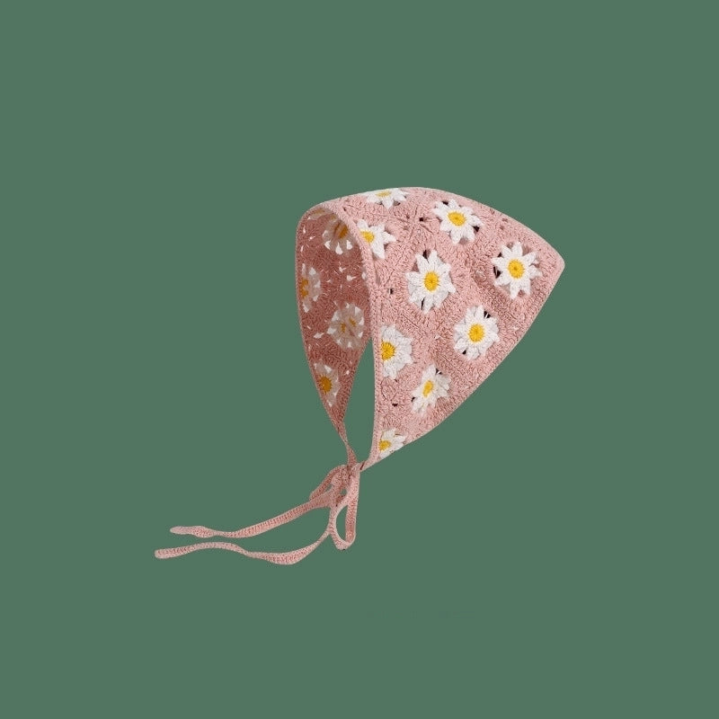 Sweet Handmade Mushroom Strawberry Crocheted Scarf French Triangle Scarf Closed Toe Women’s Net Red Knitted Hair Band Headband