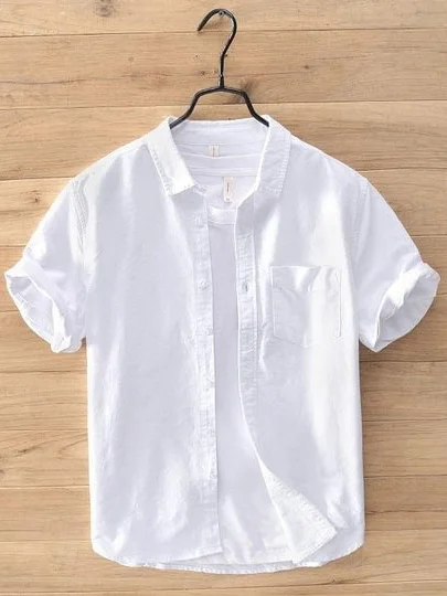 Men's Casual Turndown Collar Chest Pocket Solid Color Shirt