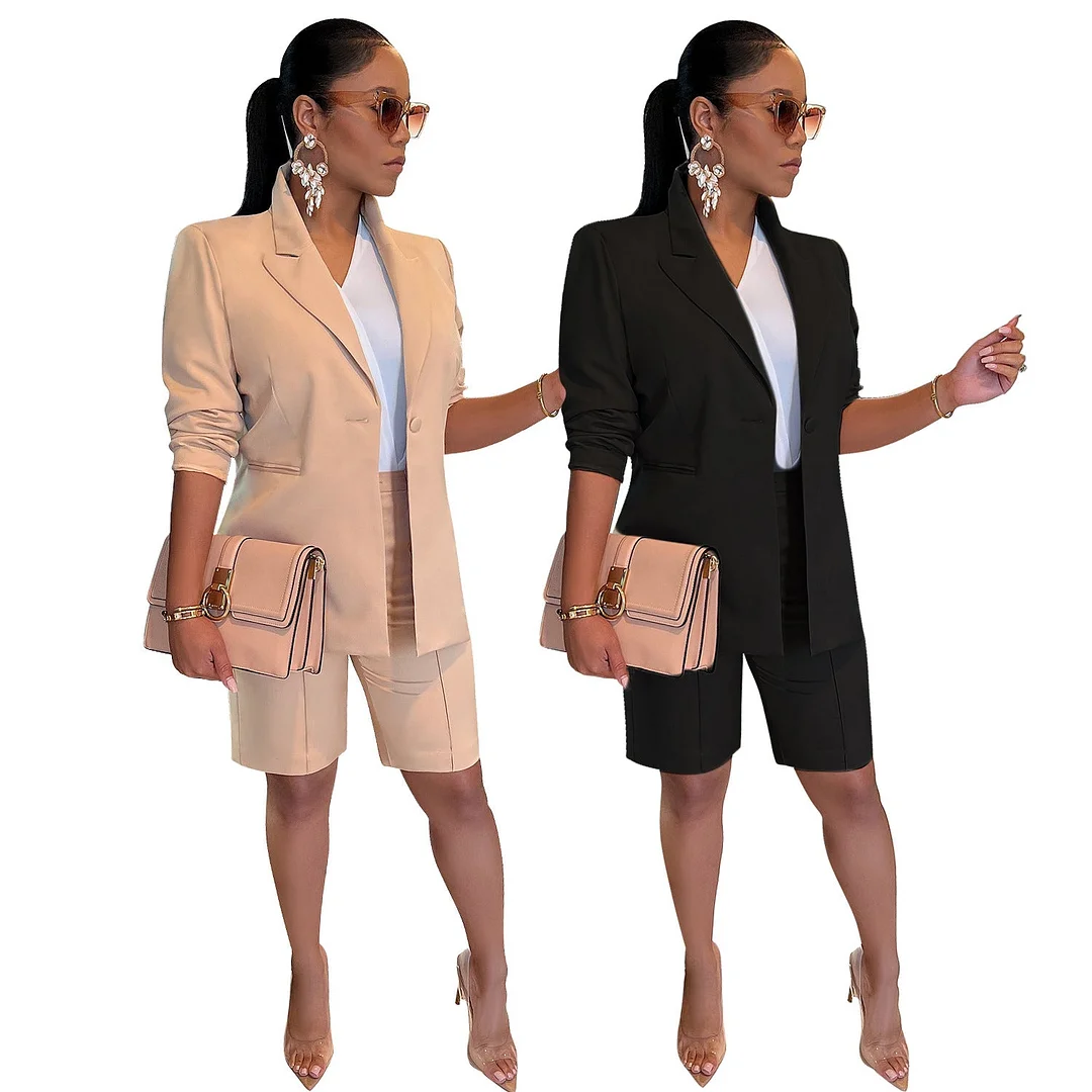Uveng Color Women's Polyester Coat Shorts Two-piece Suits