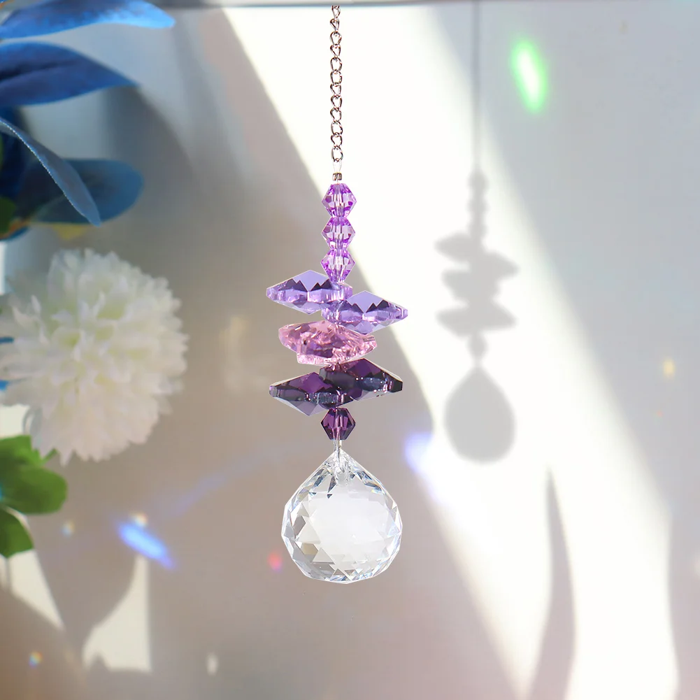 Crystal Wind Chime Light Catching Pendant Home Hanging Ornaments (Purple)