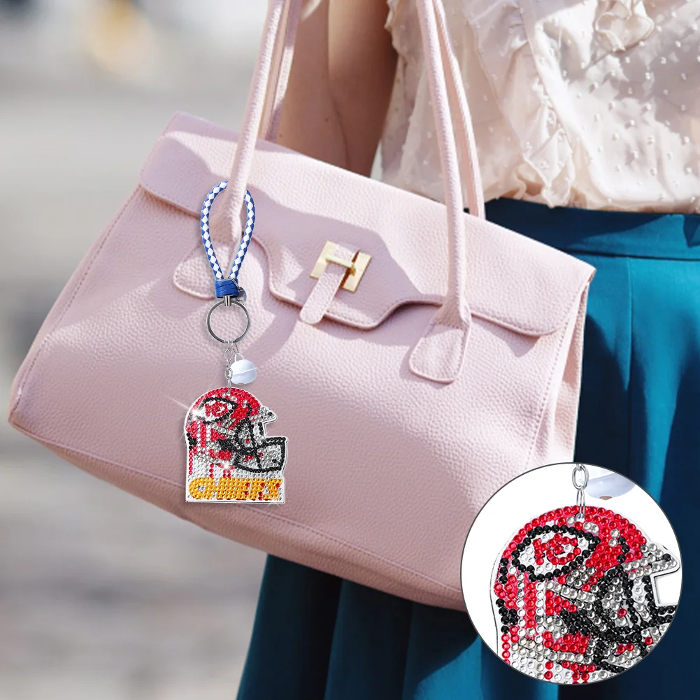 Kansas City Chiefs DIY Diamond Art Keychains Craft Rugby Team Badge Hanging Ornament(Double Sided)