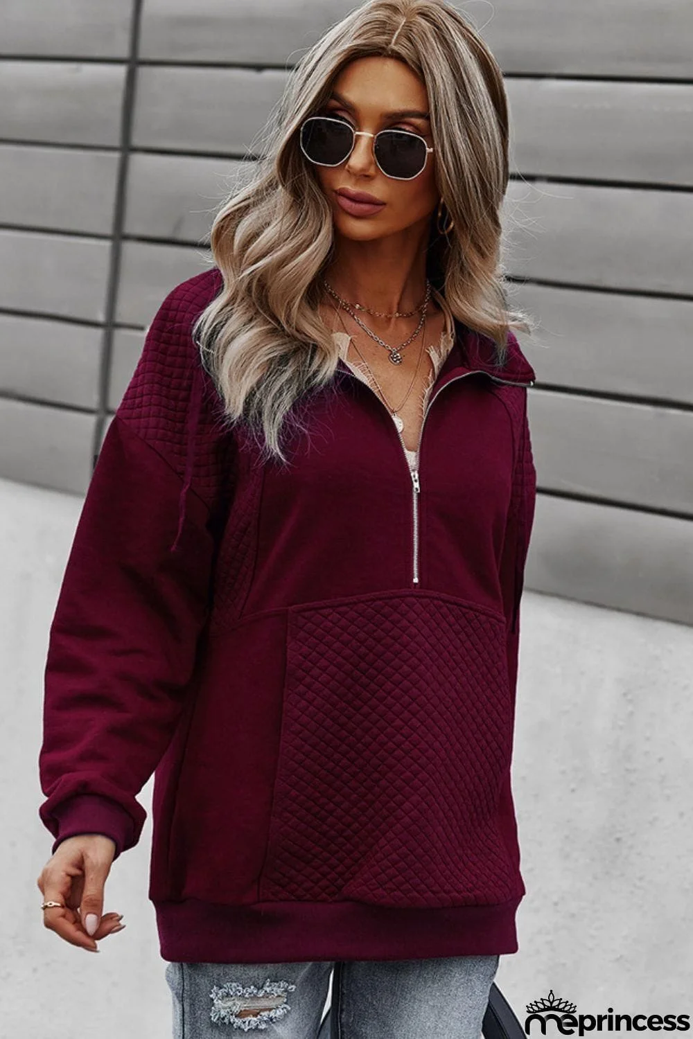 Half-Zip Collared Drop Shoulder Sweatshirt