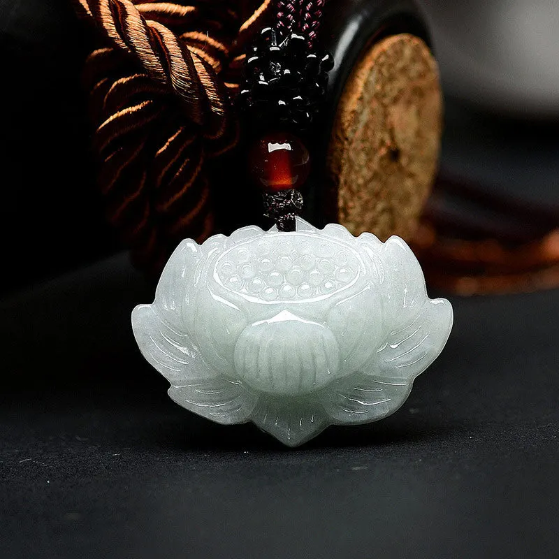 Lotus Pattern Jade Luck Abundance Necklace Pendant