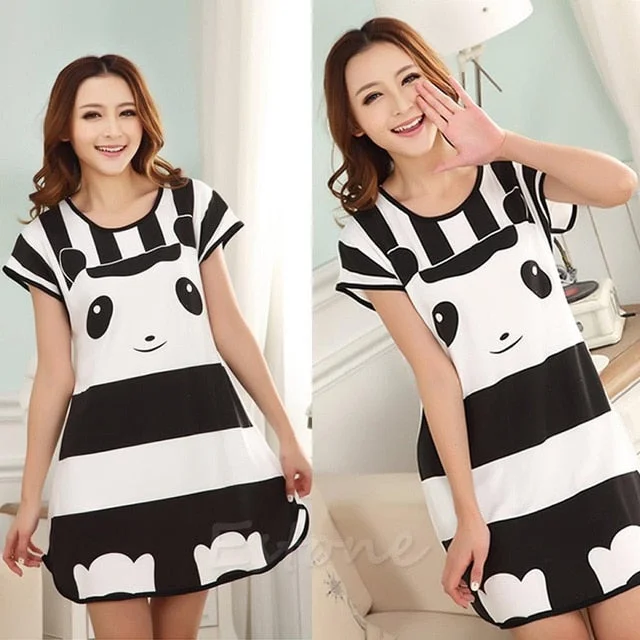 Fashion Women Cute Cartoon Polka Dot Sleepwear Short Sleeve Sleepshirt Sleepdress 10 Styles