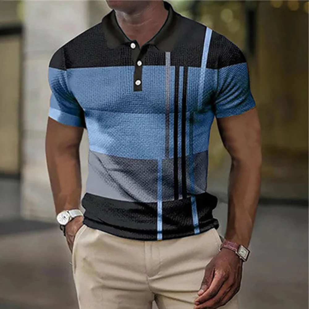 Smiledeer Men's Fashionable Colorblock Short Sleeve Polo Shirt