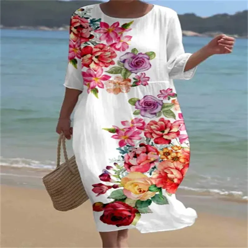 Churchf Churchf New Women's Floral Art Print Leisure Vacation Dress