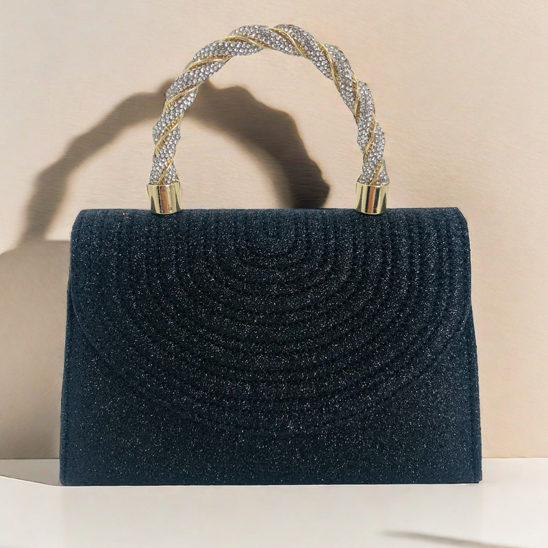 Evening Black Inlaid Rhinestone Square Clutches Bags 2024 - Flycurvy 