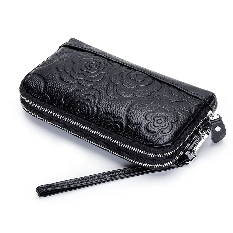 Women's Leather High Capacity Double Zip Long Wallet