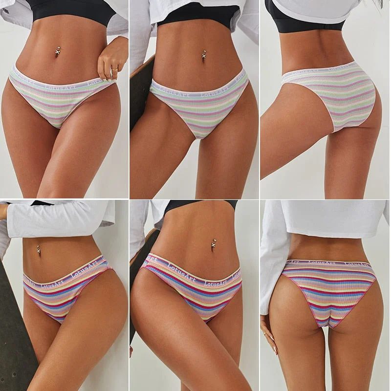 FINETOO 3PCS/Set Women Cotton Seamless Panties for Female M-XL Underwear Panty Sexy Colorful Striped Lingerie Letter Waist Brief