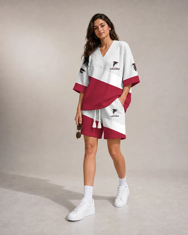 Atlanta Falcons Women&rsquo;s V-neck Jacquard Cable-Knit Tee & Shorts Set