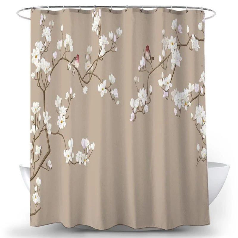 Flower Bird Shower Curtains Waterproof Bathroom Decor 3D Printed Fabric with Hooks Decoration Shower Curtain