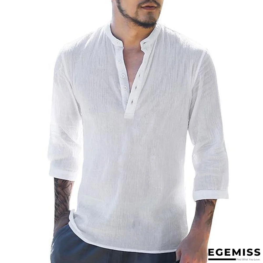 Men Button Solid Cotton Linen Half Sleeve Shirts Linen | EGEMISS
