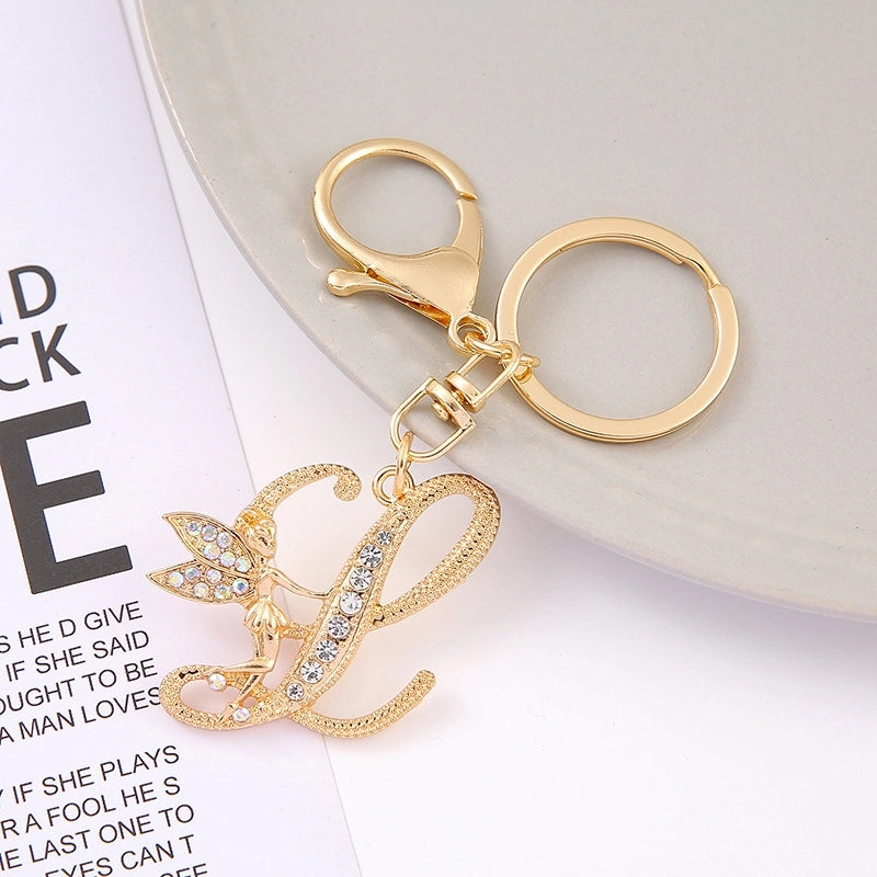Minimalist Letter Zinc Alloy Diamond Unisex Bag Pendant Keychain