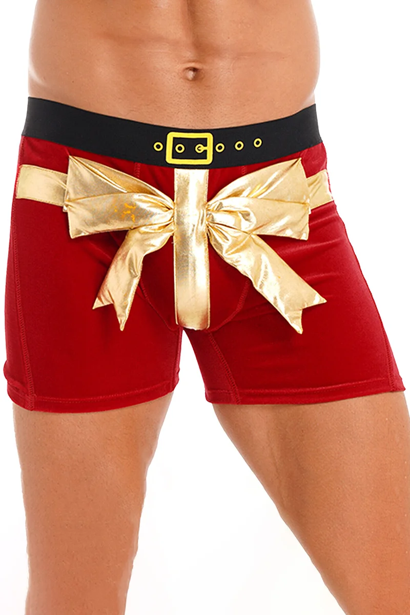 Christmas Golden Bow Decor Red Velvet Boxers [Pre-Order]