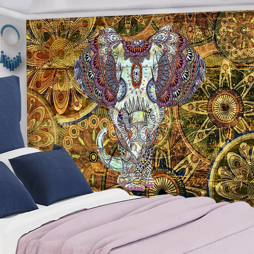 Mandala Elephant Tapestry Wall Hanging Bohemian Sandy Beach Picnic Throw Rug Blanket Camping Tent Travel Sleeping Pad