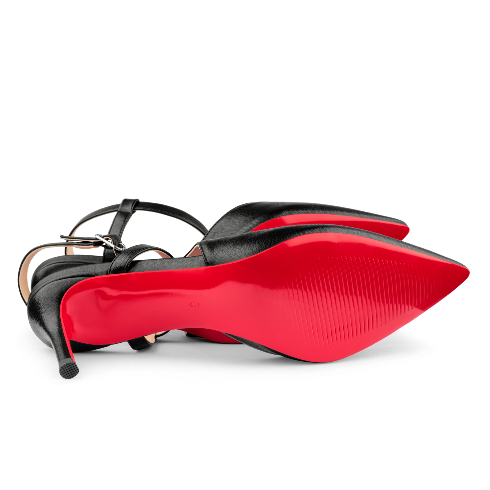 65mm Women Slingback Pumps Ankle Strap Jenlove Stiletto Pointed Toe Dress Red Bottoms Matte Heels Shoes-vocosishoes