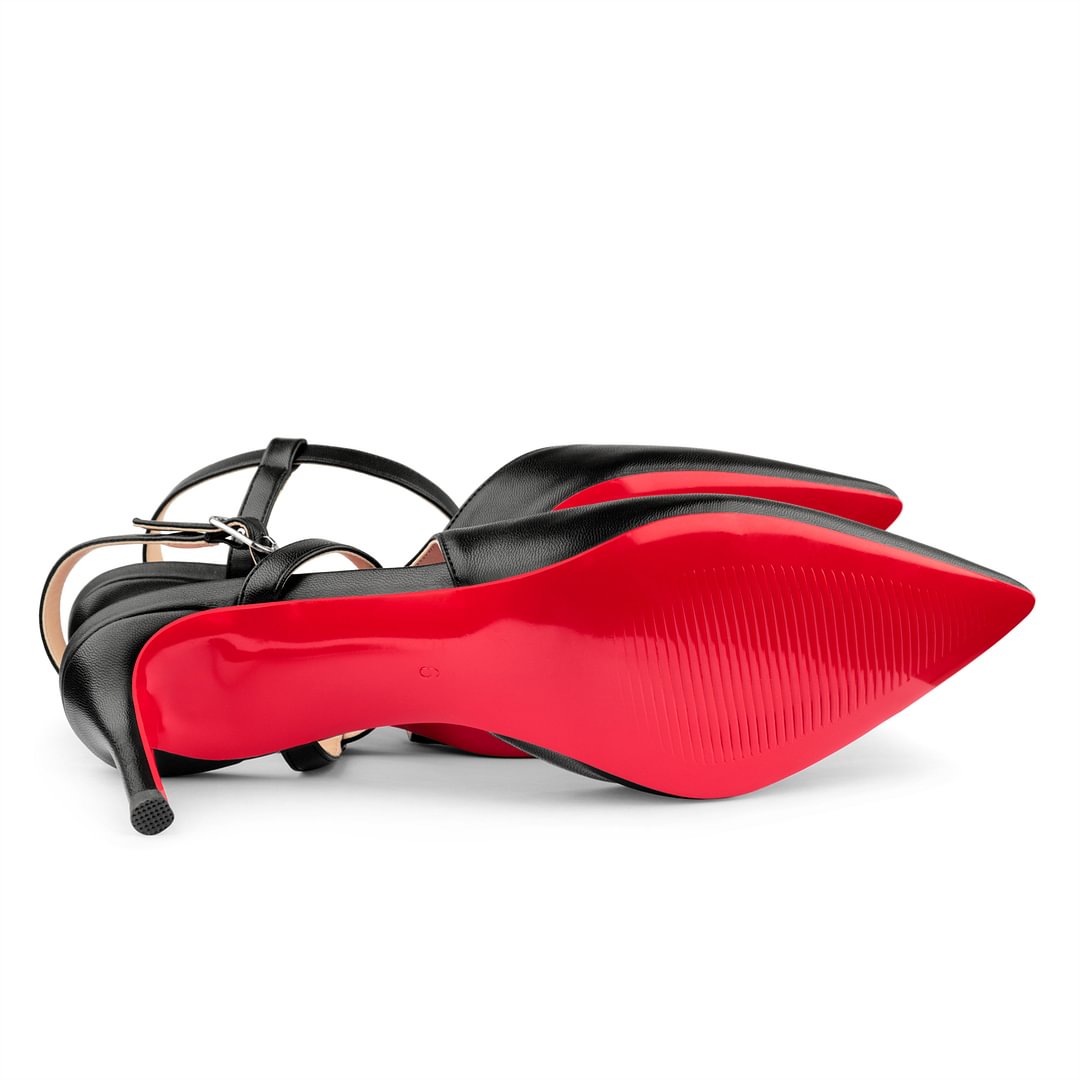 65mm Women Slingback Pumps Ankle Strap Jenlove Stiletto Pointed Toe Dress Red Bottoms Matte Heels Shoes-vocosishoes