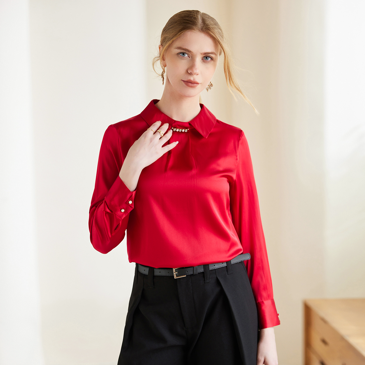 Elegant Solid Color Silk Shirt for Women REAL SILK LIFE
