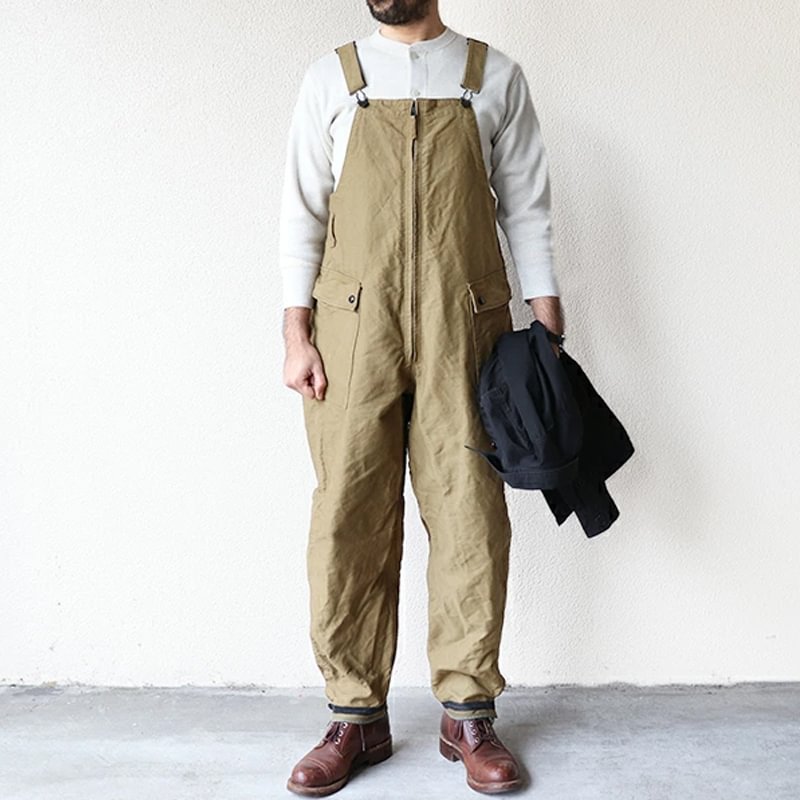 1930-1940s Military Style Deck Khaki Zip Overalls