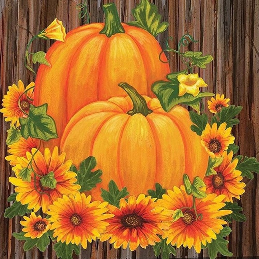 Sunflower Pumpkin - Full Round - Diamond Painting