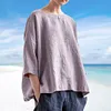 Gioiacombo&trade; Top larghi in cotone e lino con scollo tondo da donna