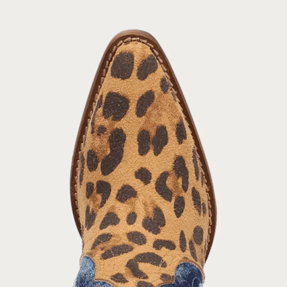 Multicolor Pointed Toe Patchwork Leopard Print Western Boots for Women