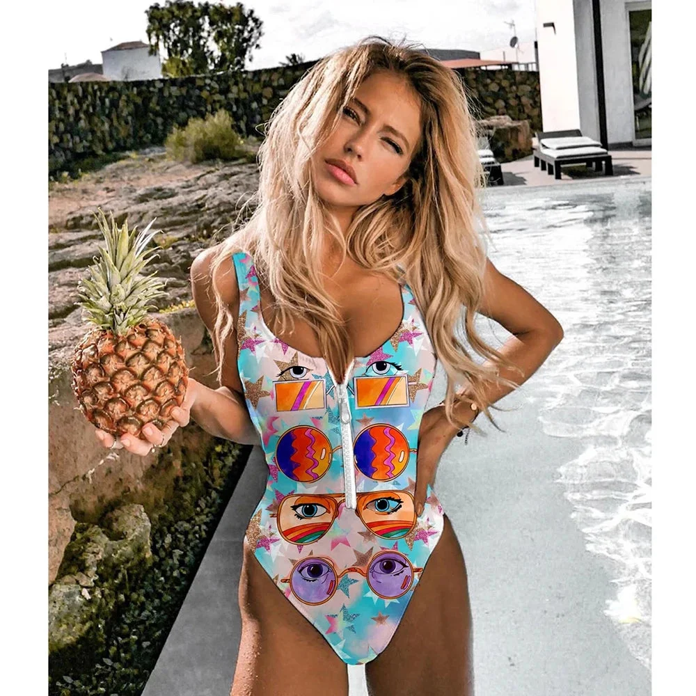 Huiketi Piece Swimsuit 2024 Zipper Swimwear Women Swimsuit Backless Bathing Suit Beach Wear Sport Bodysuit For Women Monokini