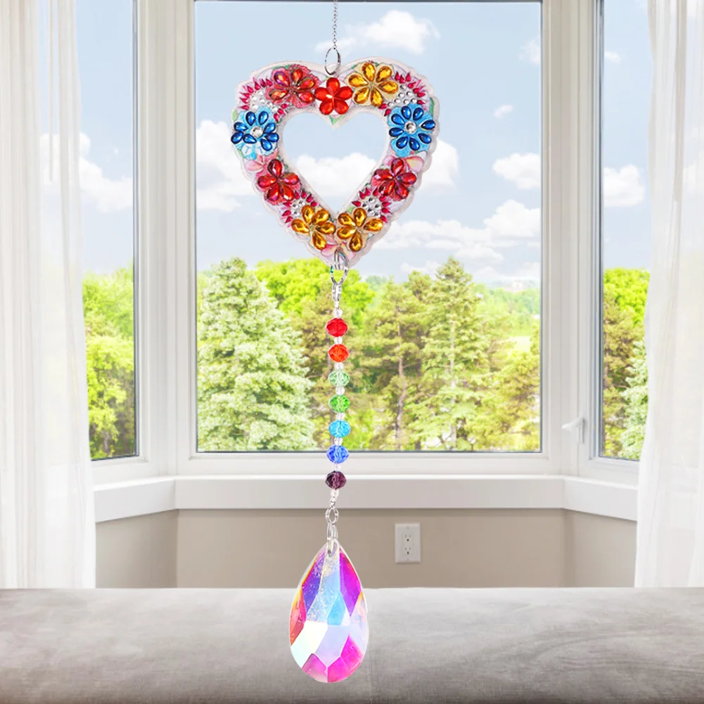 DIY 5D Mosaic Sun Catcher Jewelry Diamond Painting Window Wind Chime(Heart)