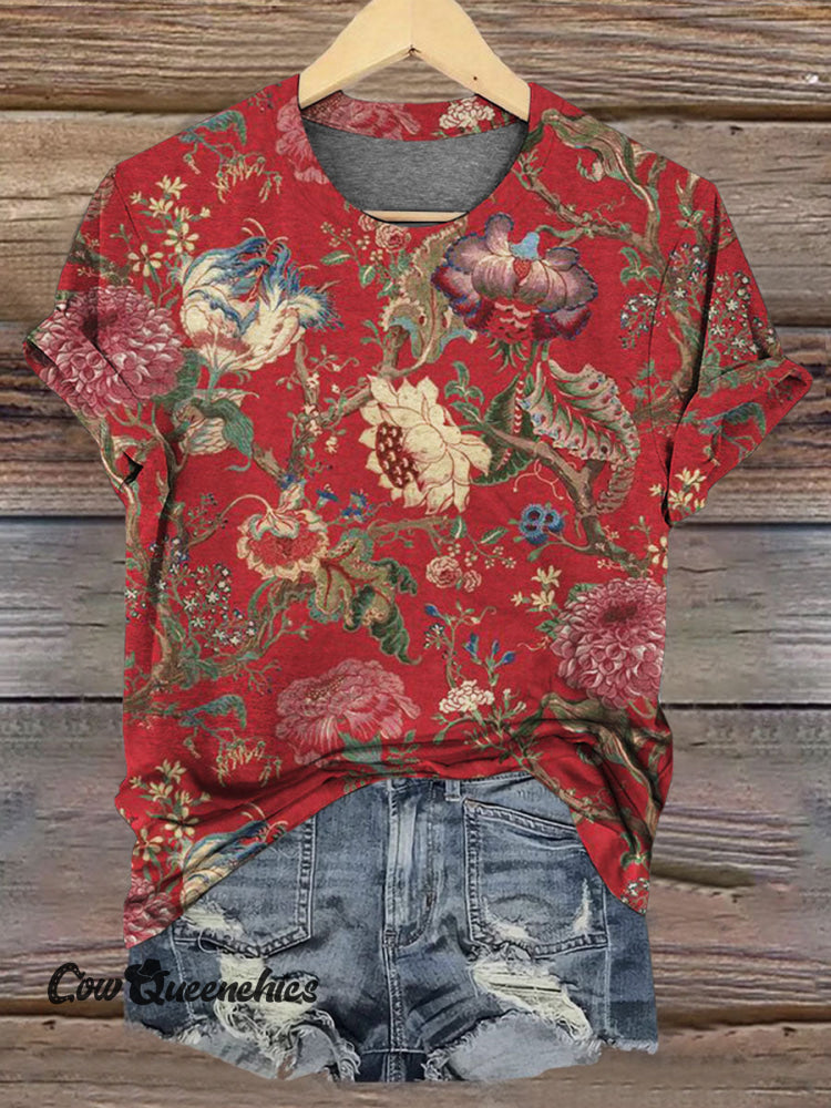 Vintage Floral Print Casual T-shirt Multicolor / S