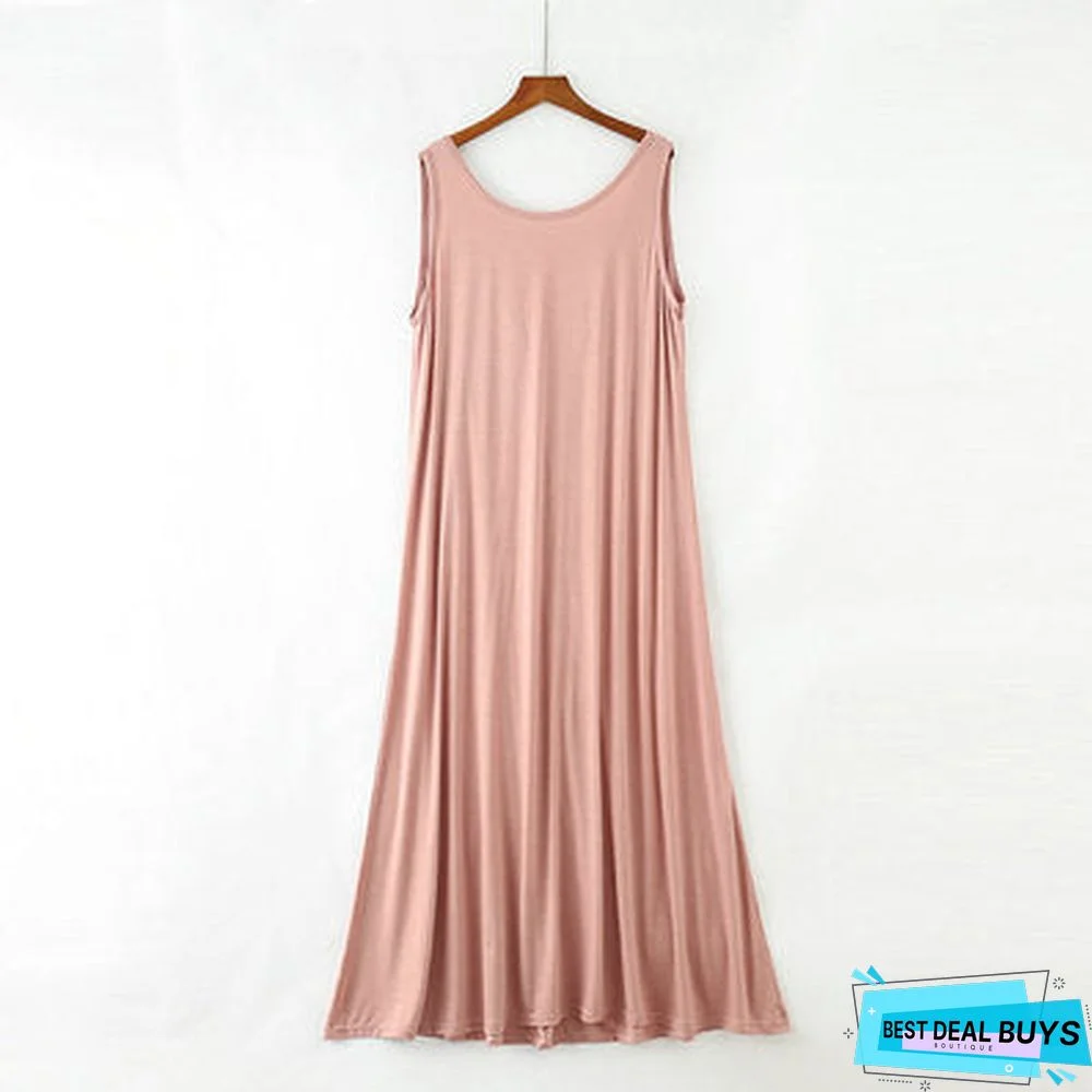 Crew Neck Women Dresses Shift Daily Boho Plain Dresses