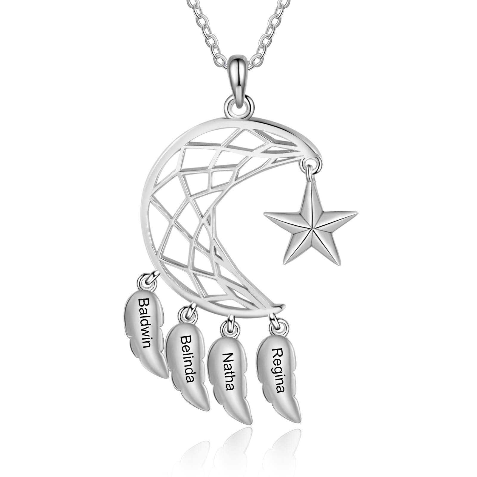 Personalized Dream Catcher Necklace Custom 4 Names Moon and Star