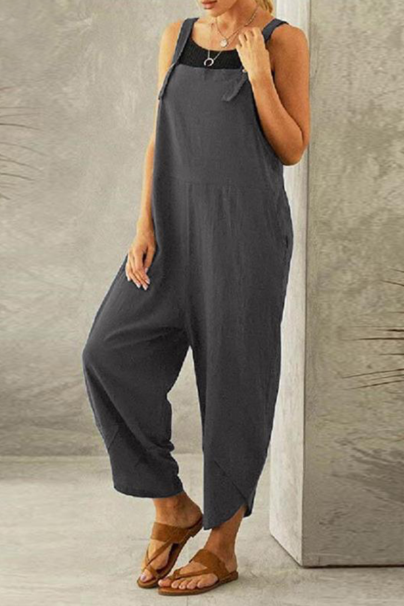 Casual Solid Buttons Capris Loose Jumpsuits(8 Colors)