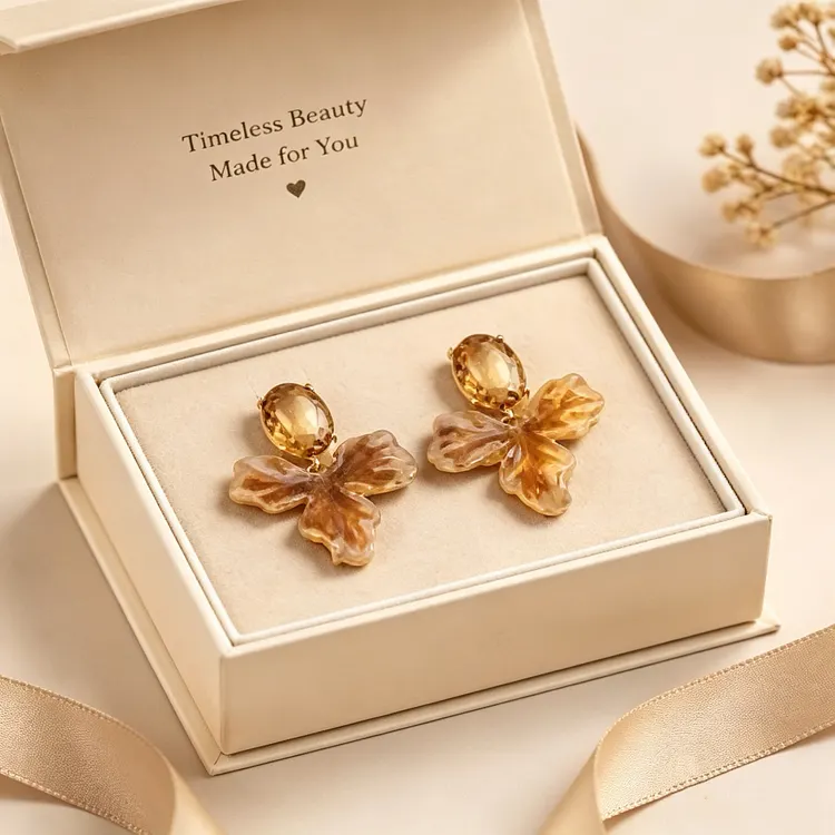 Handmade white flower earrings, silver posts hypoallergenic &ndash; gold petal pendant earrings