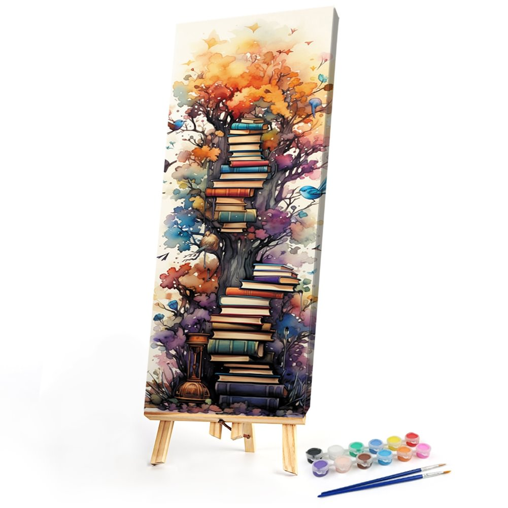 Stack Of Books With Flowers-Paint by Numbers  30*80cm