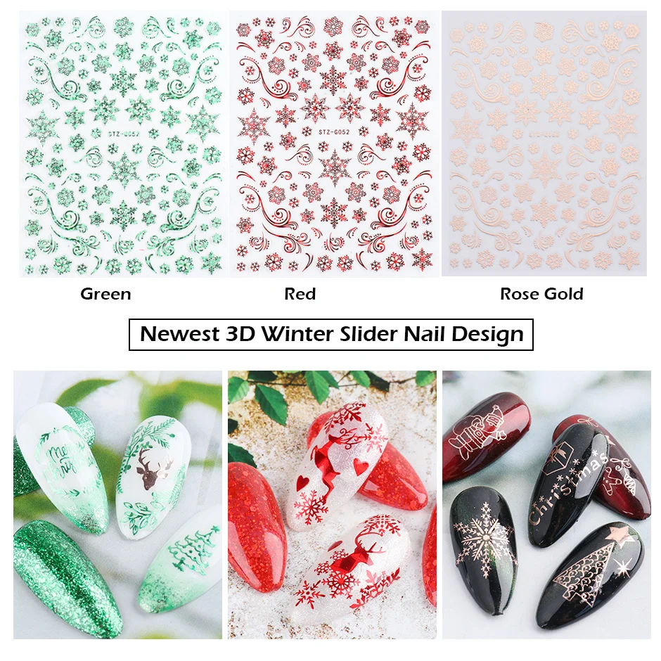Christmas Nail Stickers 3D Snowflake 9Pc