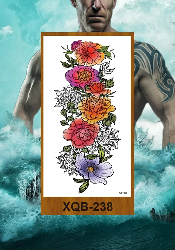 Temporary Tattoos Stickers Women Girls Arm Waist Buttocks Chest Art Fake Tatoo Sexy Flower Bush Peony Rose Lily Body Face Jewels