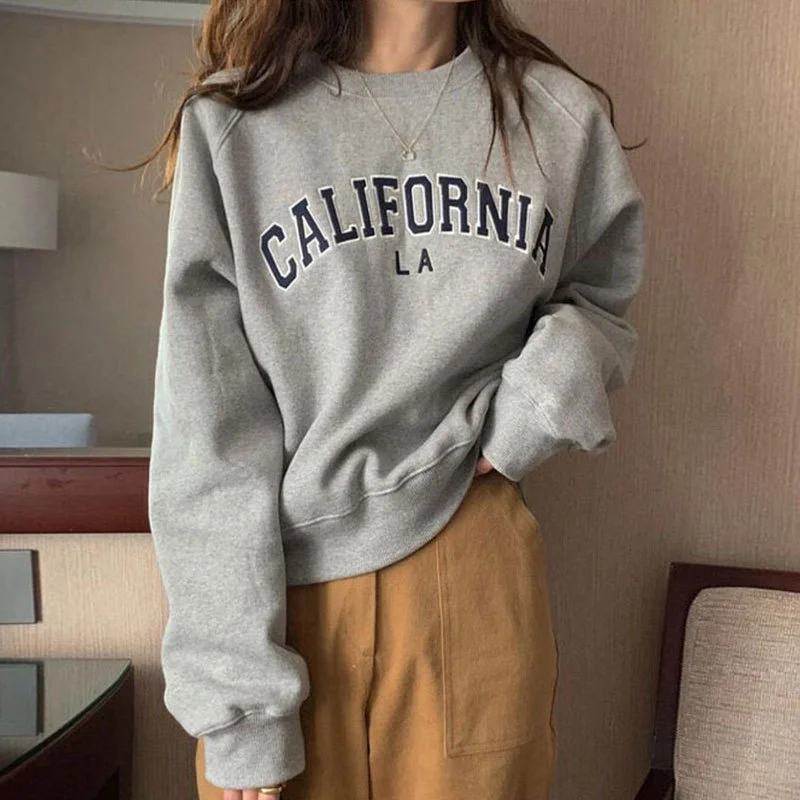 Churchf Churchf Chic Autumn Retro Round Collar Embroidered Letter Design Loose Casual Long Sleeve Head And Fleece Girl