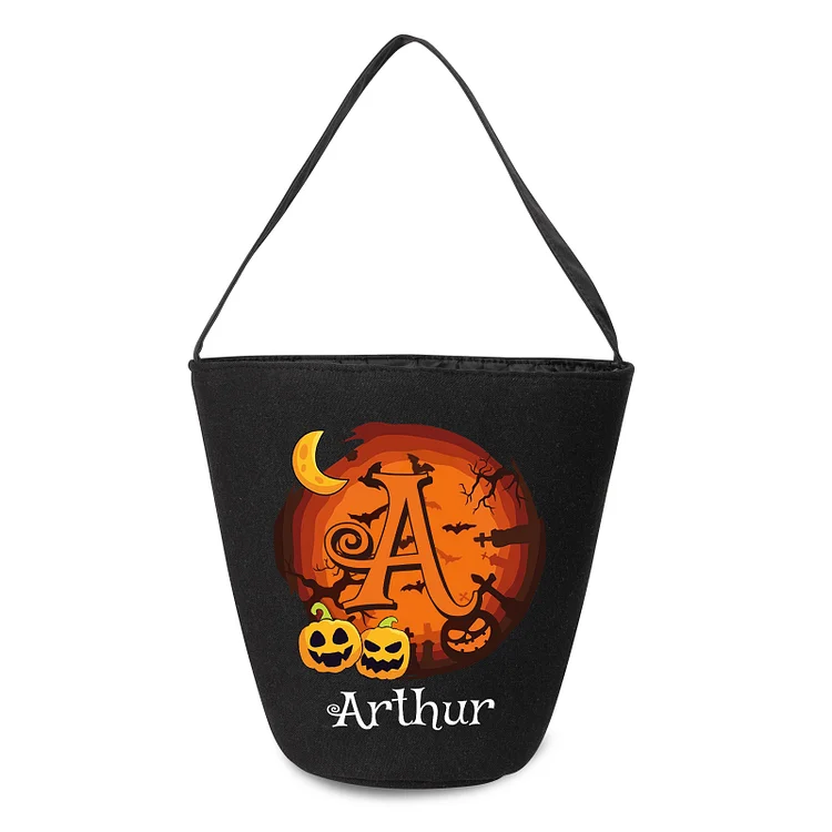 Personalized Halloween Tote Bag Custom 1 Name 1 Letter Candy Bag Halloween Party Supplies Black Pumpkin