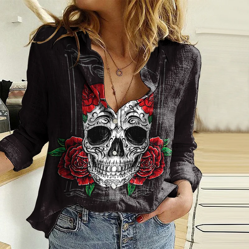 Day Of The Dead Print Long Sleeve Casual Shirt