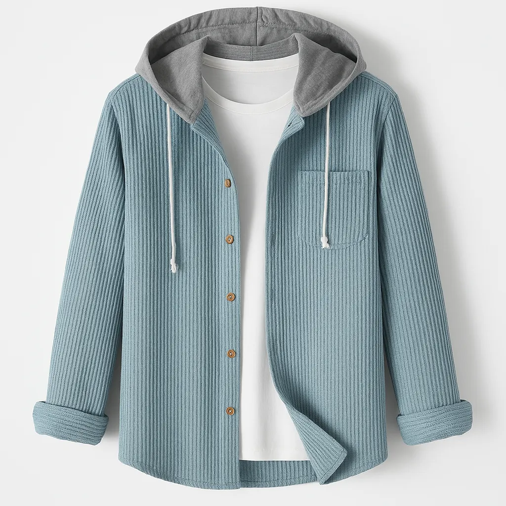 Men's Corduroy Button-Up Hoodie &ndash; Ridge Textured Layer &ndash; view 2