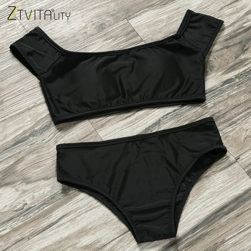 ZTVitality Sexy Black Bikini 2019 New Arrival Strapless Off The Shoulder Solid Bikinis Brazilian Biquini Swimwear Women Swimsuit