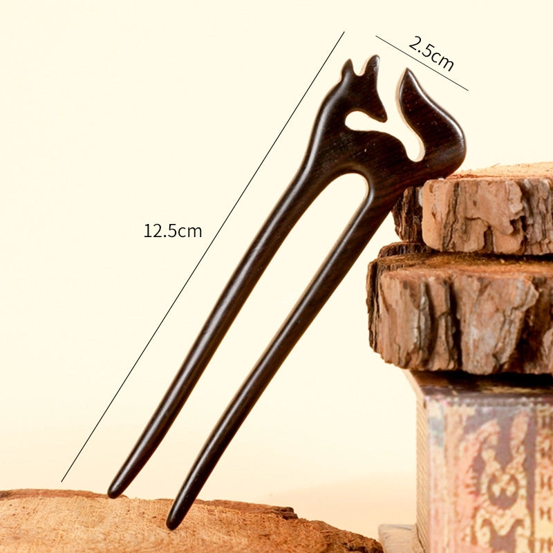 U-shaped Double Hairpin Handmade Sandalwood Hairpin Plate Headdress Simple Modern Wood Hairpin Chinese Clothing Antique Accessories Hairpin