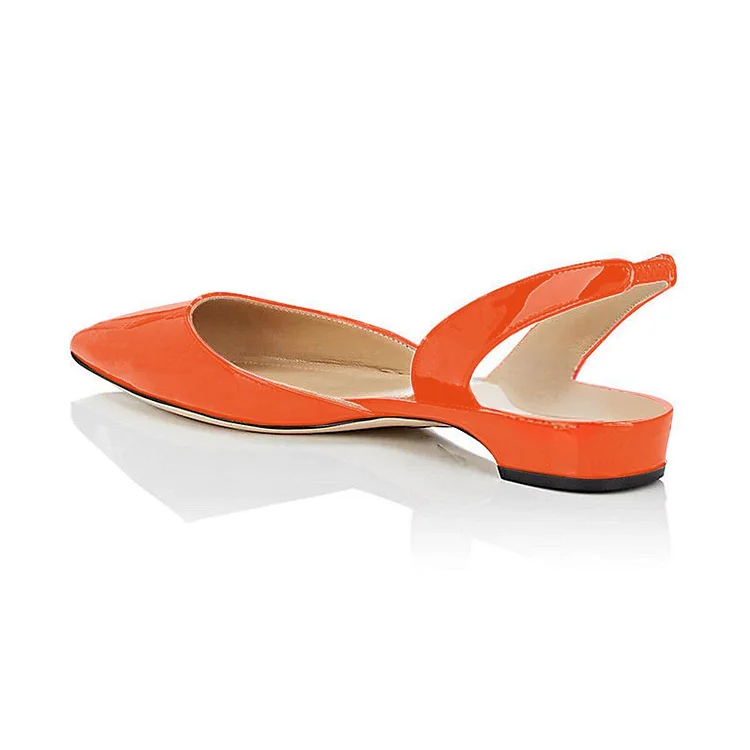 Orange Patent Leather Pointed Toe Slingback Flats Vdcoo