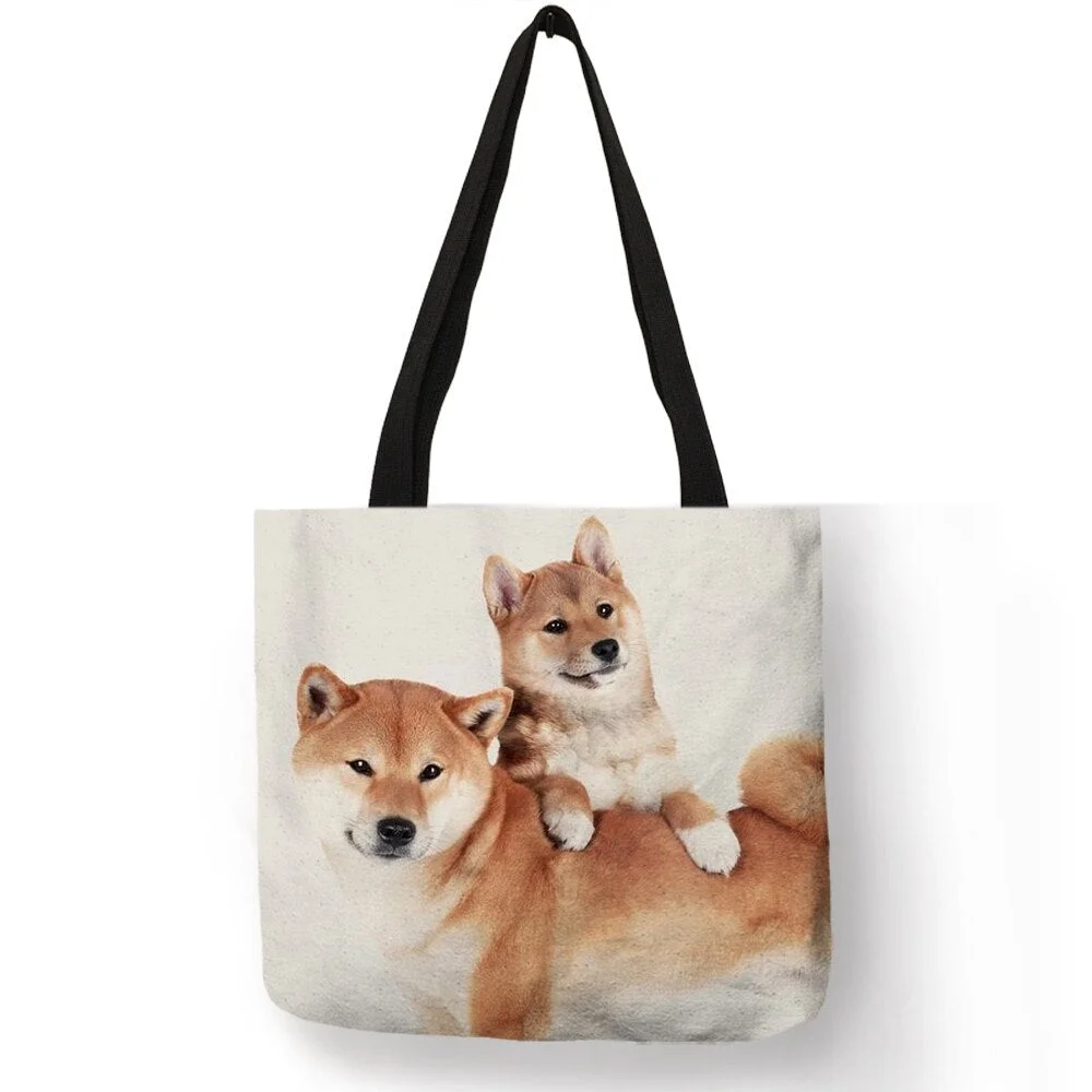 Cute Funny Shiba Dog Print Shoulder Bag Women Casual Handbags Mom Tote Linen Durable Reusable Shopping Diaper Bags