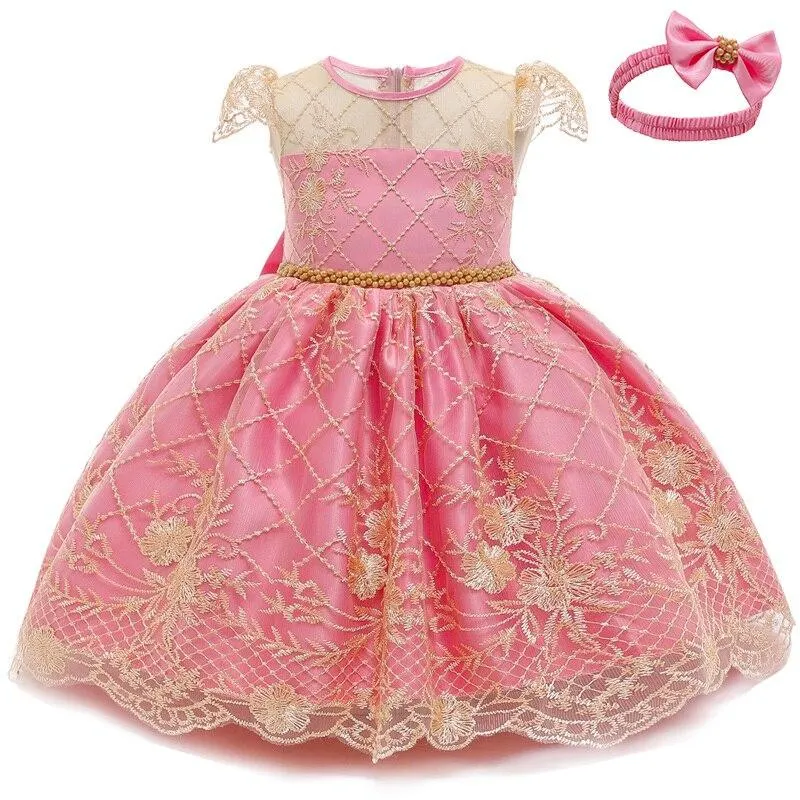 Baby Girls Dress Christmas New Year Lace Embroidery Gown Flower Beading Princess Costume Elegant Baby Birthday Party Dress 12M