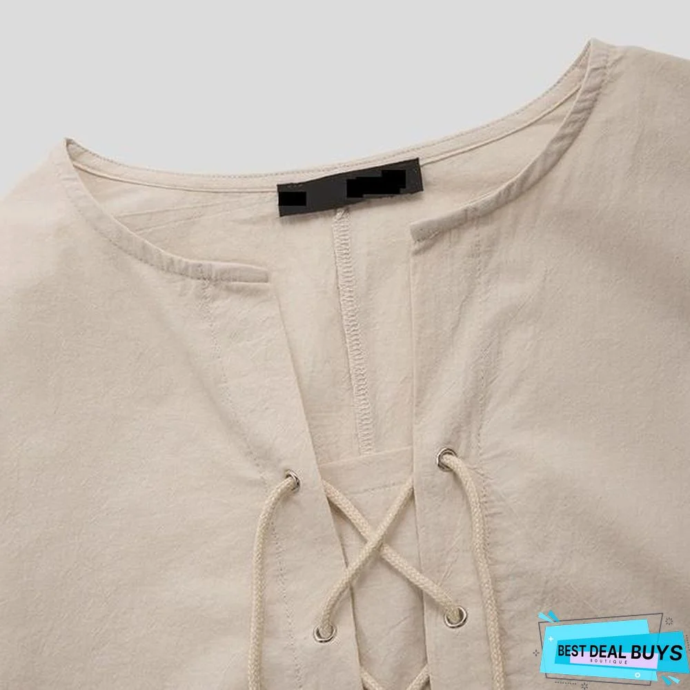 Lace-Up Men Pirate Landlord Knight Tunic Casual Shirt