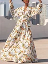 Floral Printed Lantern Sleeve Bohemia Maxi Dresses