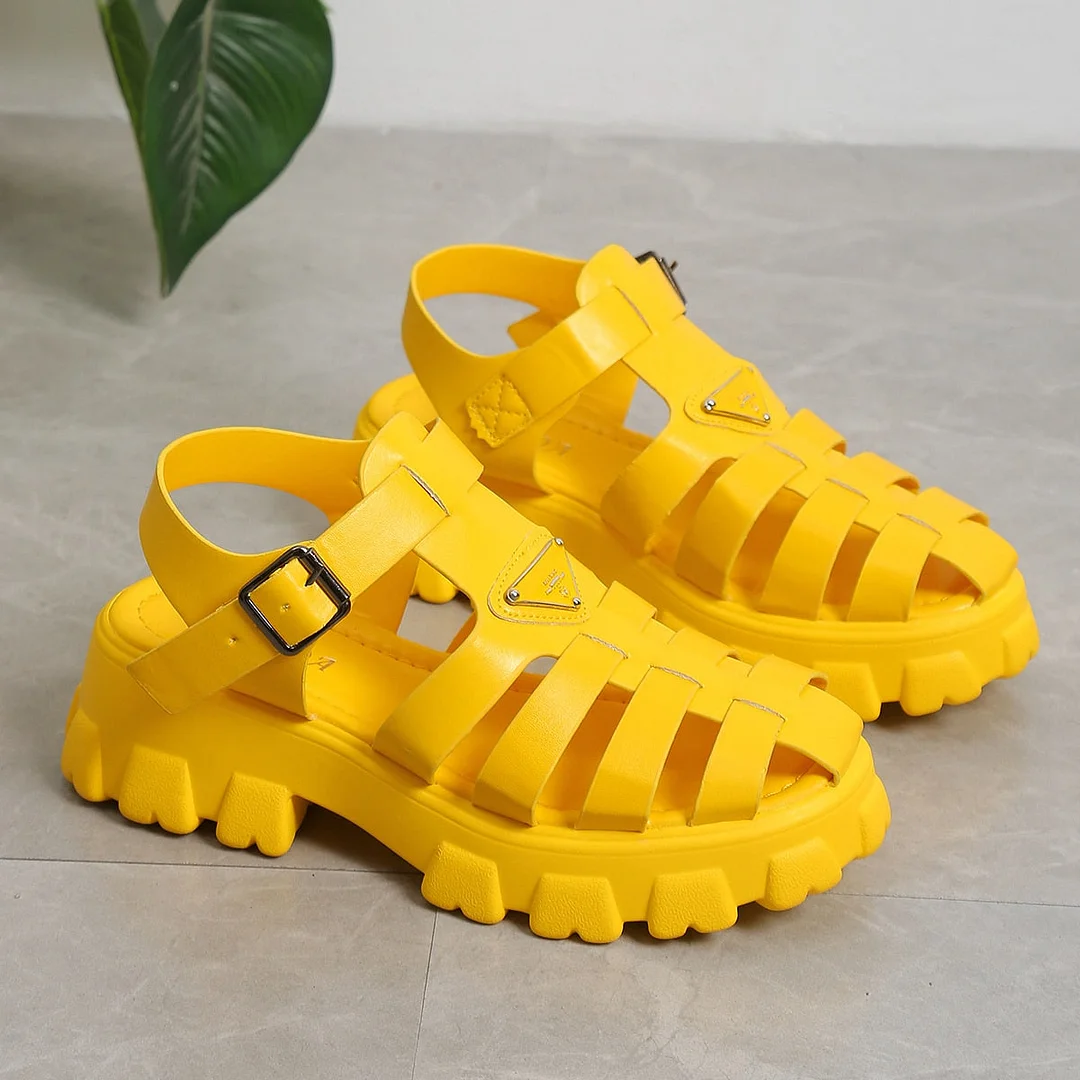 Back To School Summer Fashion Gladiator Women Narrow Band Cross-Tied Platform Square Heel Peep Toe Rome Design Sexy Mature Shoes Ladies Female